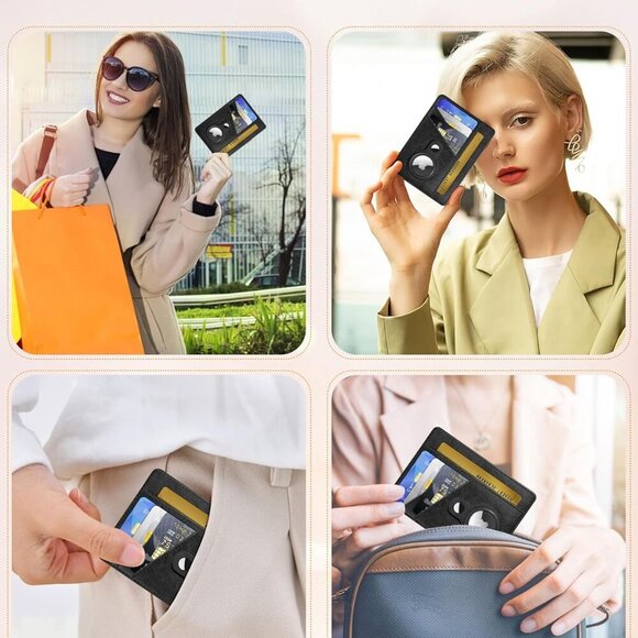 Minimalist RFID Wallet for Women Faux Leather AirTag Holder Slim Compact - Picture 7 of 7